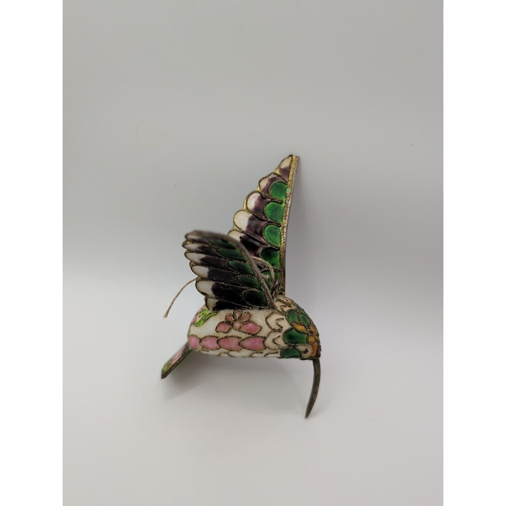 Beautiful Cloisonne Hummingbird Ornament Enamel w/Gold Accents String 80's-90's